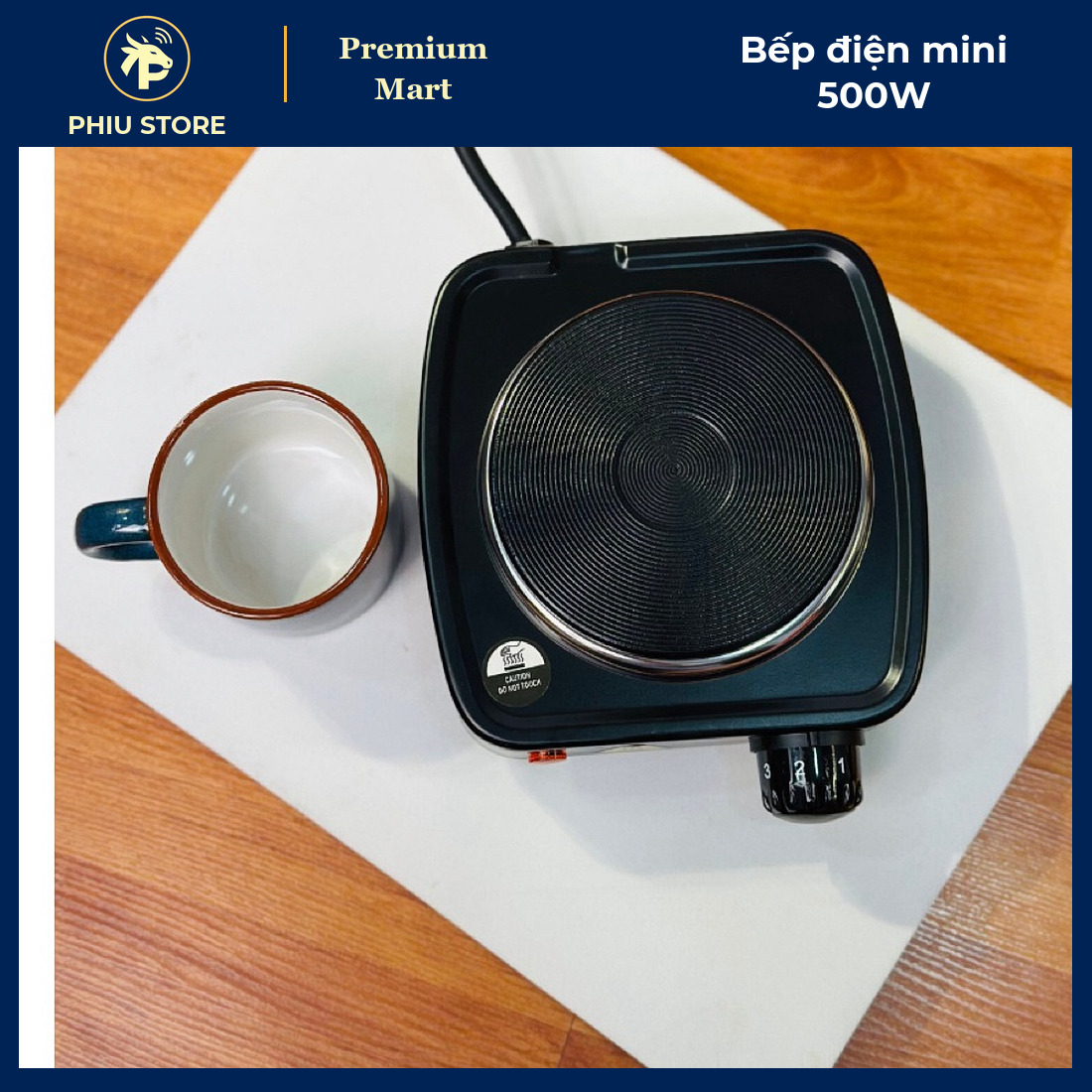 Bếp Điện Mini 500W Đun Nước Pha Trà, Cà Phê, Bình Moka, Nồi Nhỏ Dưới 10 Cm, Núm Xoay Chỉnh Nhiệt - PHIU STORE_thumbnail_5