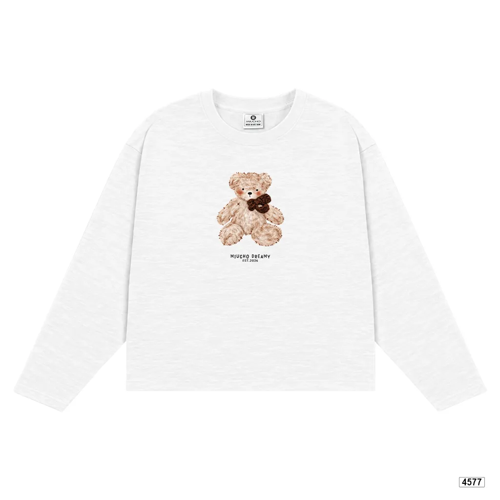 Áo thun nữ boxy tay dài Gấu Teddy dễ thương Miucho cotton xước 4577