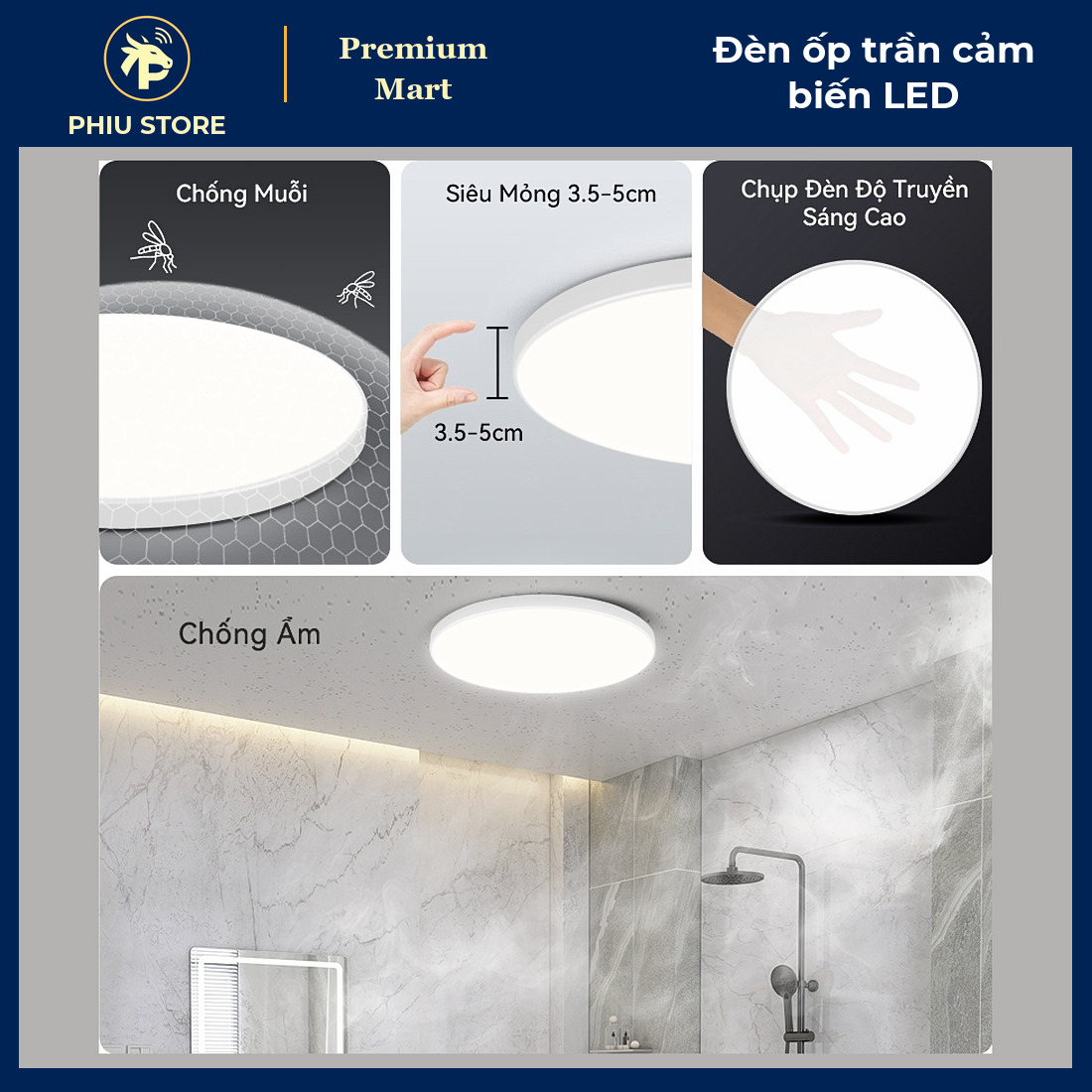 Đèn Ốp Trần LED Cảm Biến Chuyển Động / Radar 220V 12W–40W Ánh Sáng Trắng, Cho Hành Lang, Cầu Thang, Ban Công - PHIU STORE_thumbnail_2