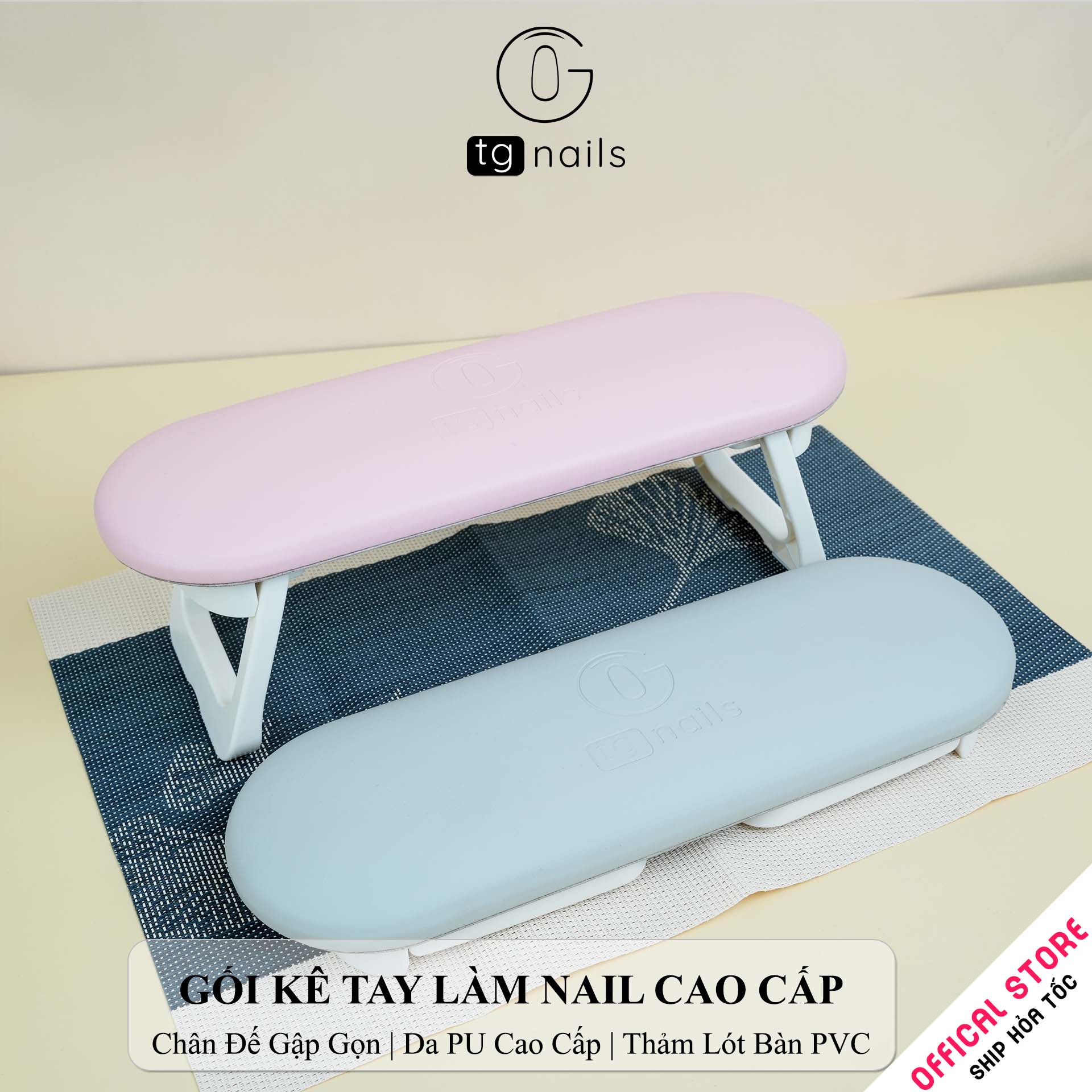 Kệ kê tay làm nail, model: H6, khung nhựa ABS, nhồi đệm bọc giả da PU, kích thước: (322*108*120)mm. Nhãn hiệu: TG Nails, mới 100%_thumbnail_1