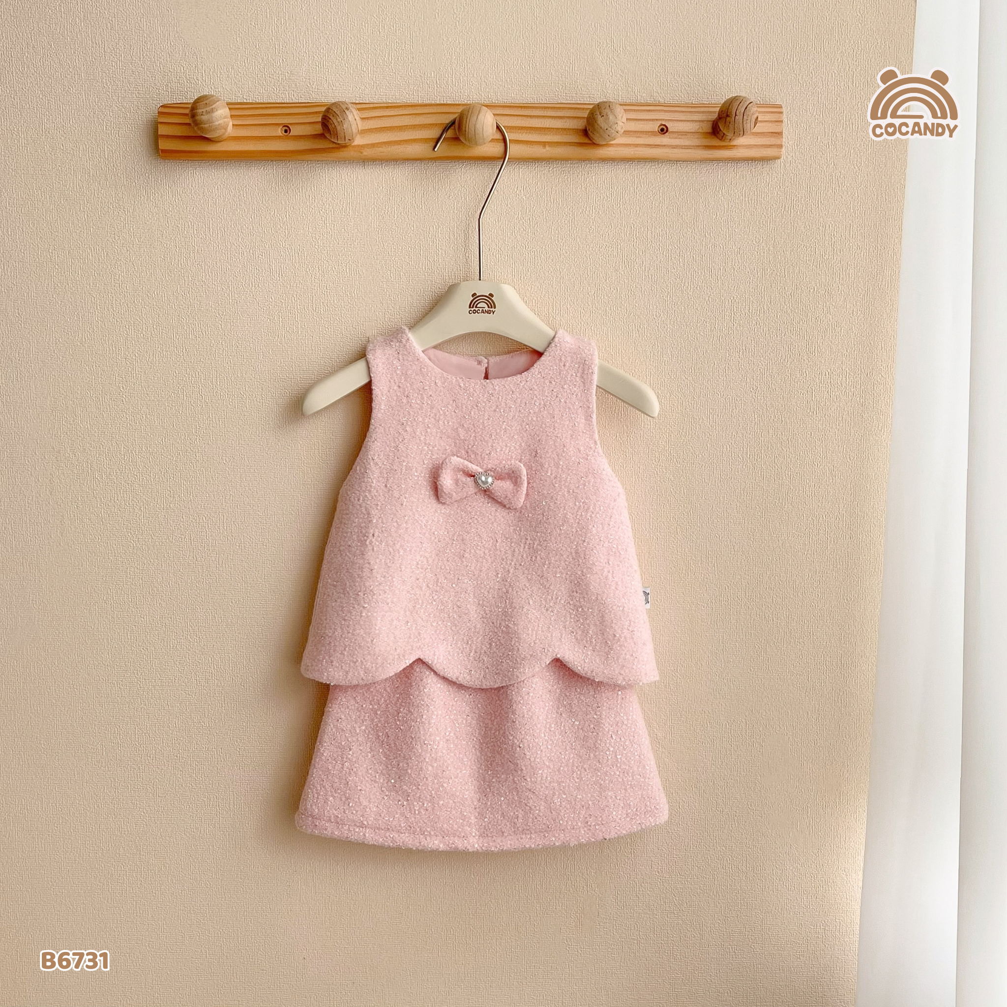 Bộ gile dạ tweed HỒNG phối nơ_thumbnail_2