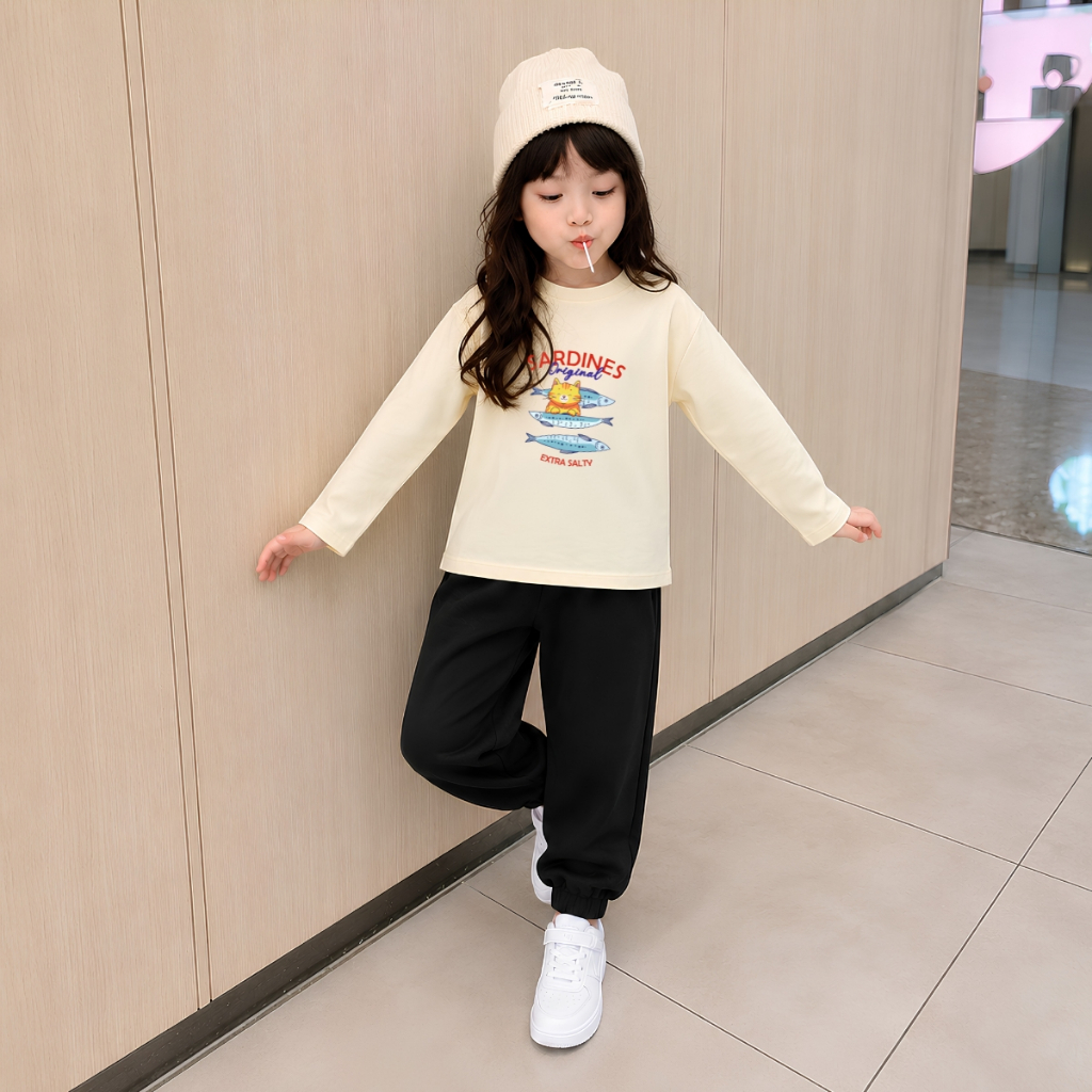 Set bộ Thu - Đông chất liệu cotton bé gái hình Mèo và 3 con cá - Loza BW725_thumbnail_2