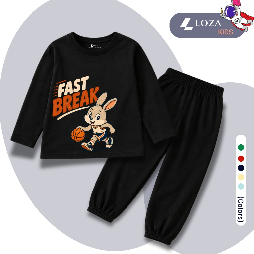 Set bộ Thu - Đông chất liệu cotton bé trai hình Thỏ đá bóng - Loza Kids BW745