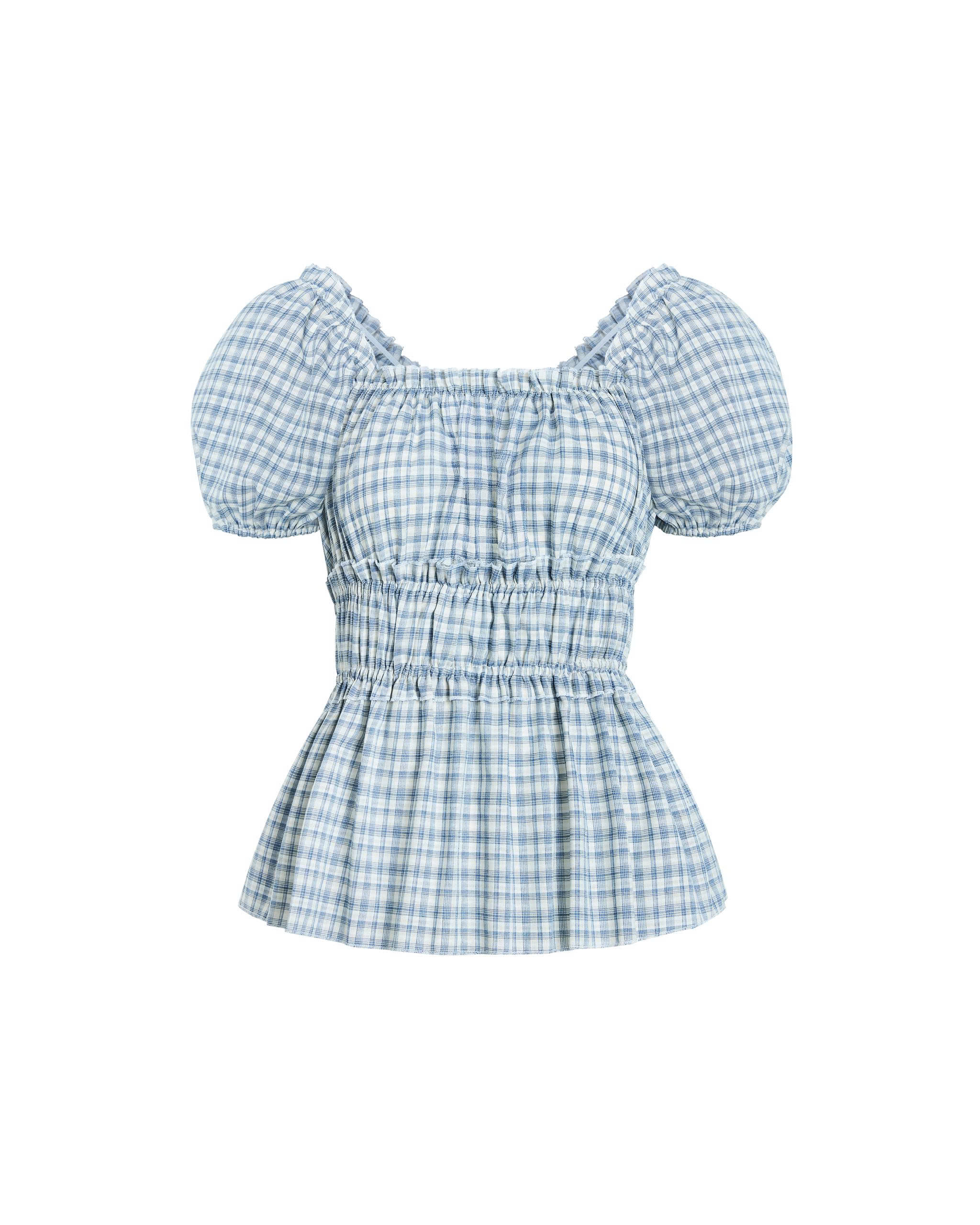 Áo Kiểu Caro Nhún Eo Tay Phồng Bigsize Che Bụng - Caro Xanh - Vừa 55-90kg - AK109_thumbnail_8