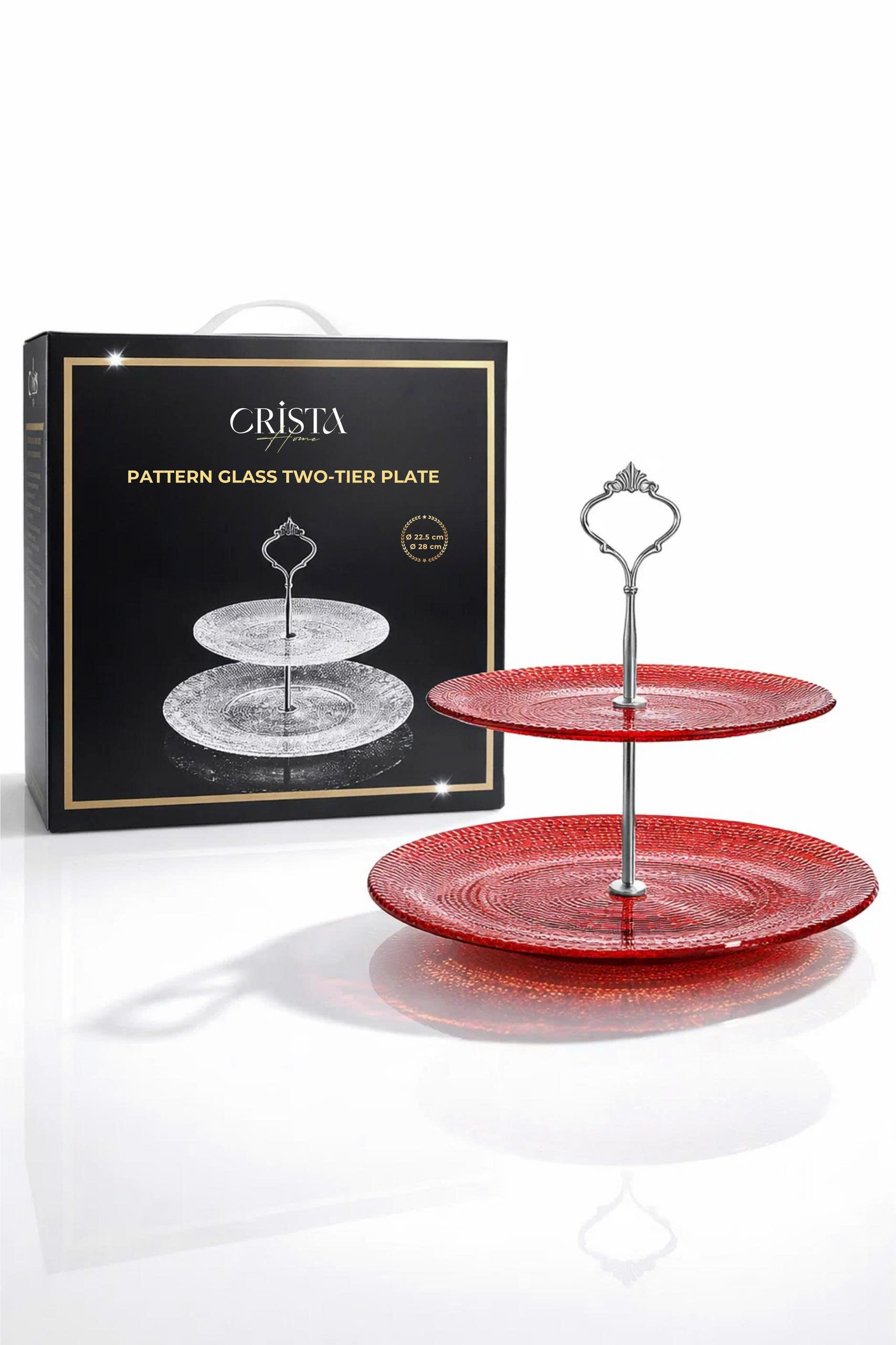 Bộ đĩa 2 tầng thủy tinh vân lưới 22.5 + 28 cm CRISTA HOME, 60224