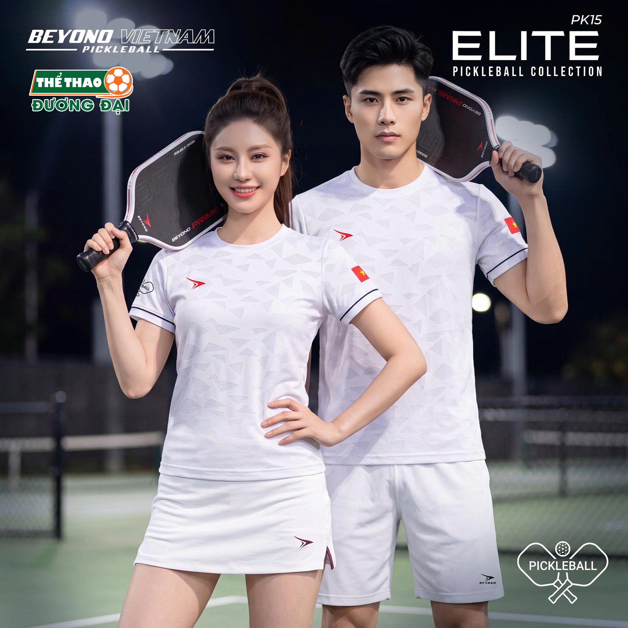 Áo Thể Thao Cổ Tròn Beyono Elite PK15 Trắng Vải Mè Thoáng Khí Thể Thao Đương Đại