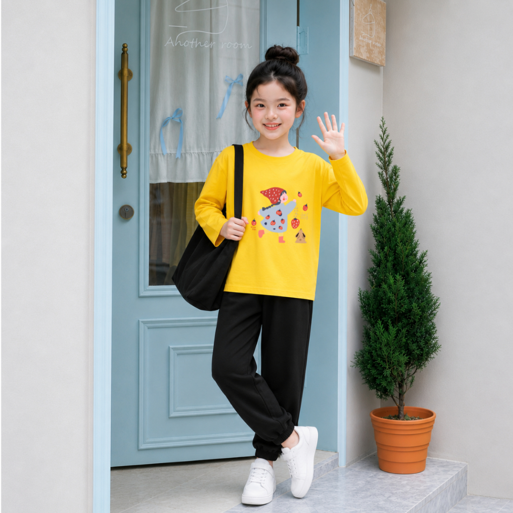 Set bộ Thu - Đông chất liệu cotton cho bé gái hình 'Cô gái đội mũ đỏ và những quả dâu' - Loza Kids BW714_thumbnail_3