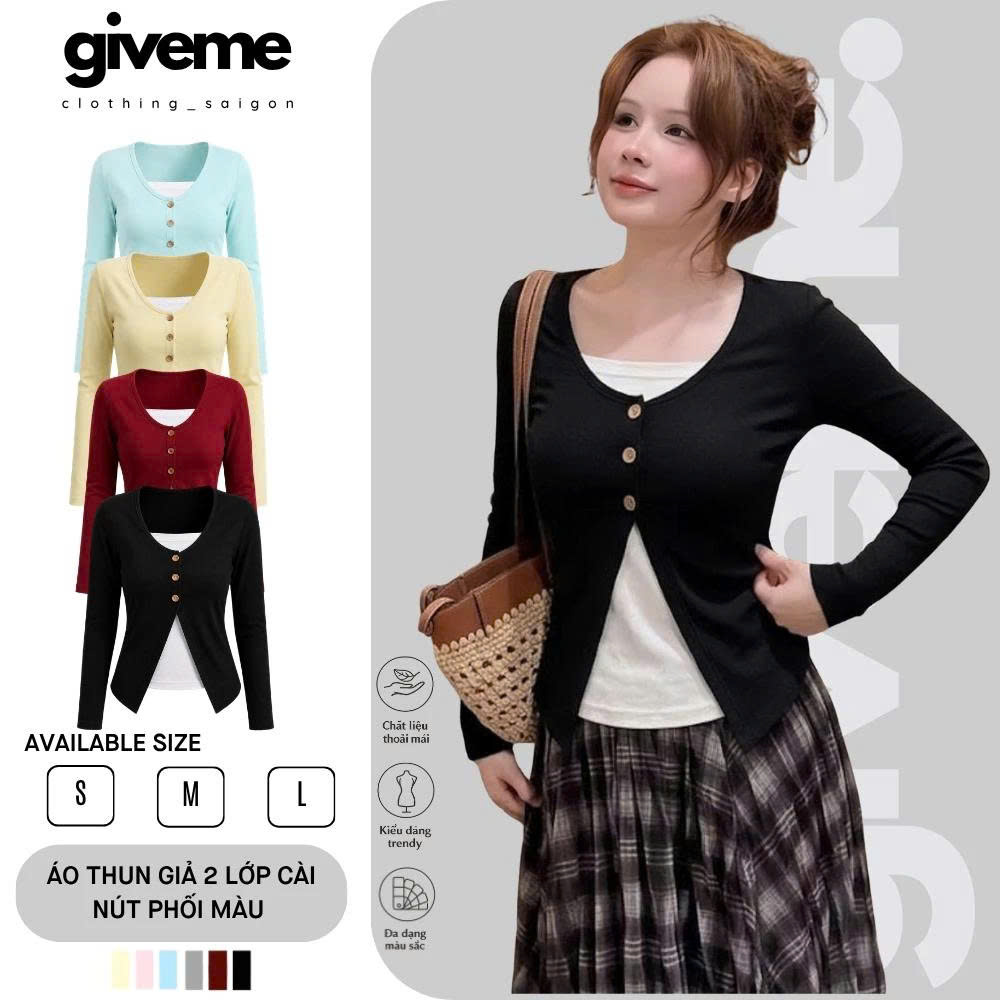 Áo thun tay dài phối cardigan 3 cúc - CDGD3CUC