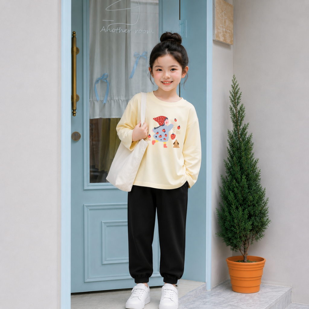 Set bộ Thu - Đông chất liệu cotton cho bé gái hình 'Cô gái đội mũ đỏ và những quả dâu' - Loza Kids BW714_thumbnail_4