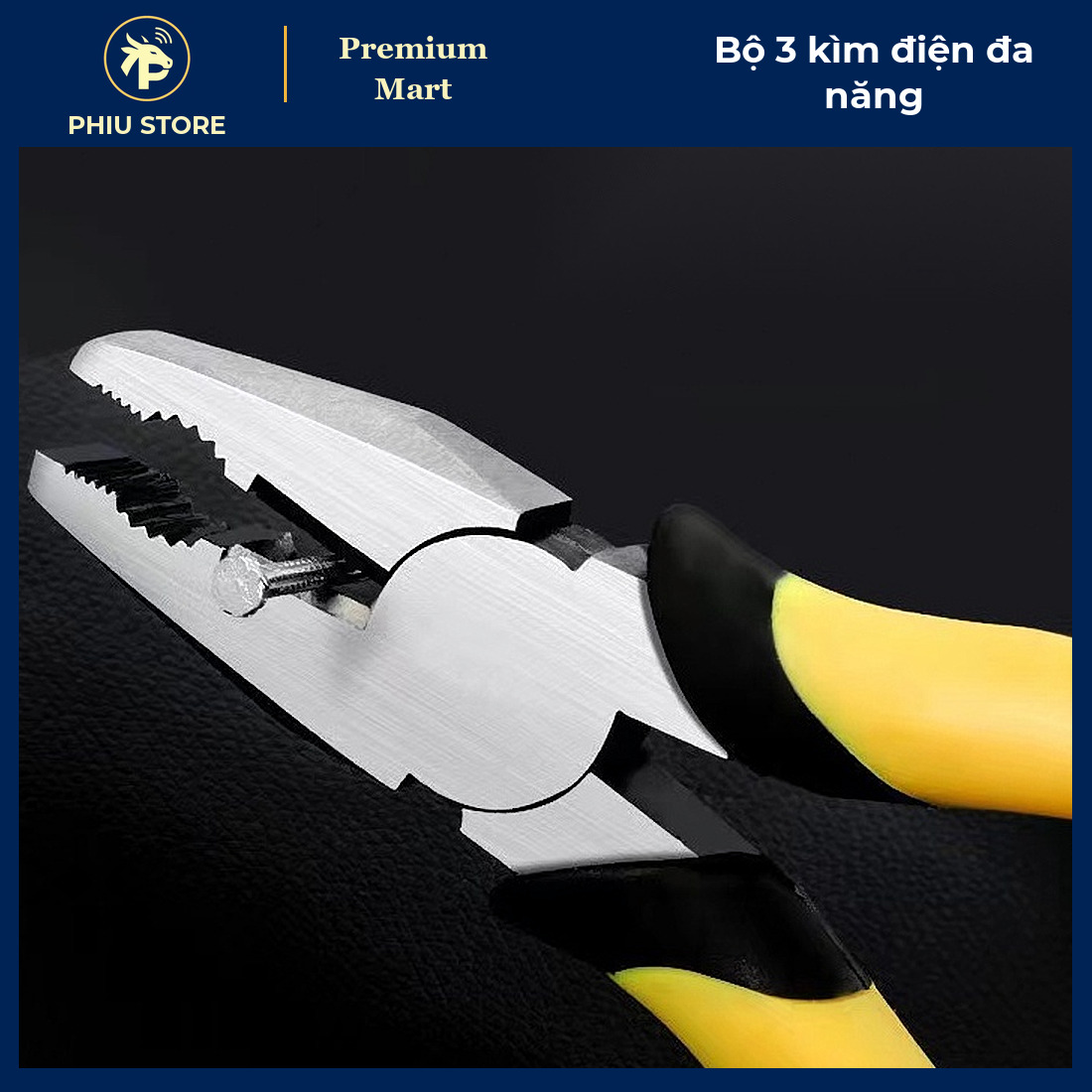 Bộ 3 Kìm Điện Đa Năng: Kìm Điện 8 Inch, Kìm Mũi Nhọn 8 Inch, Kìm Cắt 6 Inch Thép CR-V Tay Cầm Vàng Đen - PHIU STORE_thumbnail_4