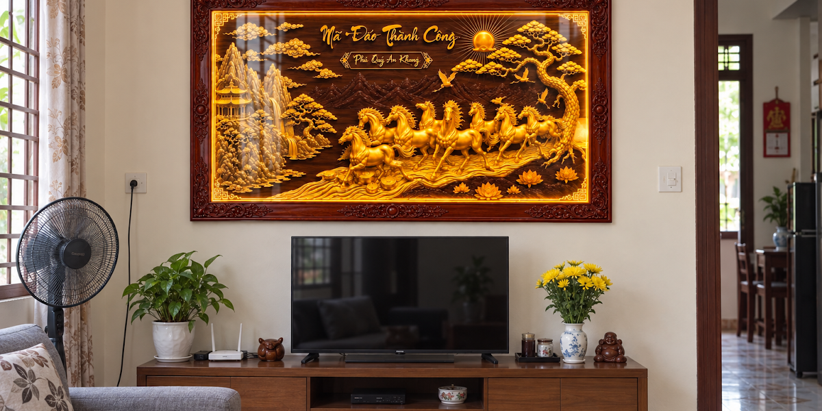 Tranh Mã Đáo Thành Công treo phòng khách