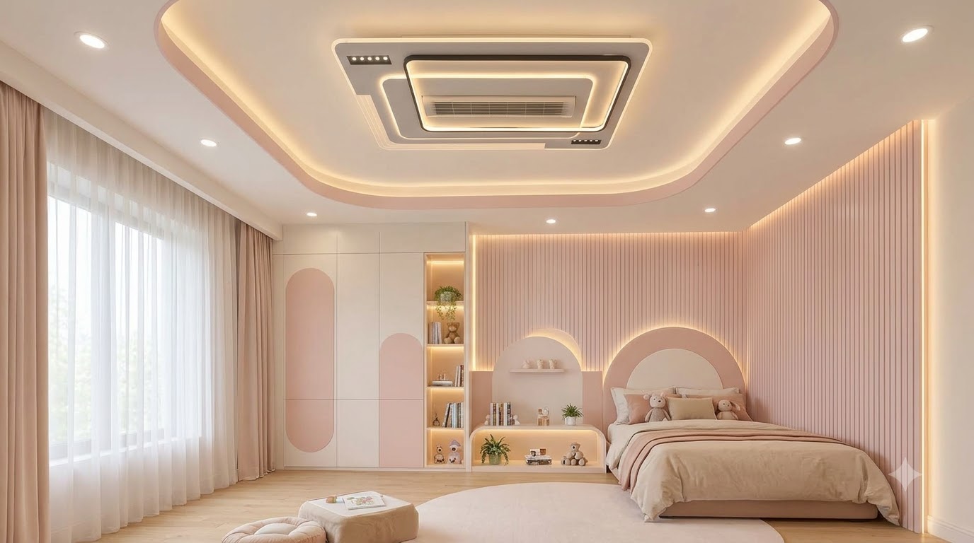 Cách bố trí quạt trần đèn cho phòng ngủ chung của hai bé