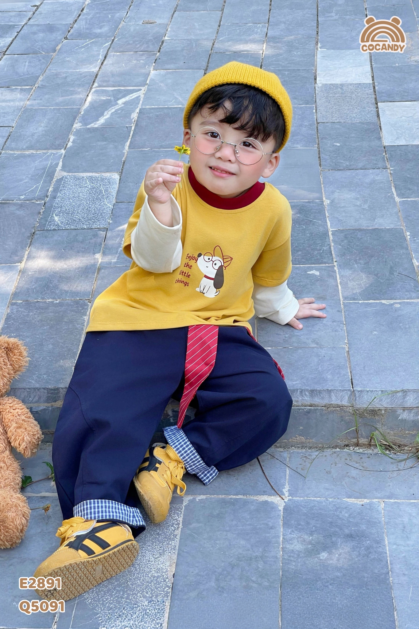 Áo dài VÀNG phối tay be hình cún_thumbnail_7