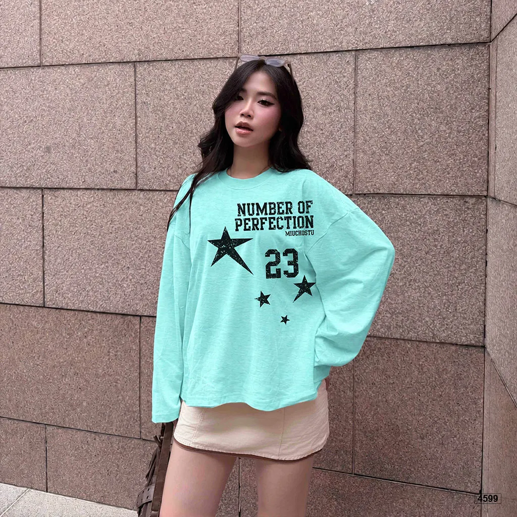 Áo thun nữ boxy tay dài chất cotton xước Miucho hình ngôi sao phong cách thể thao Mỹ 4599_thumbnail_2