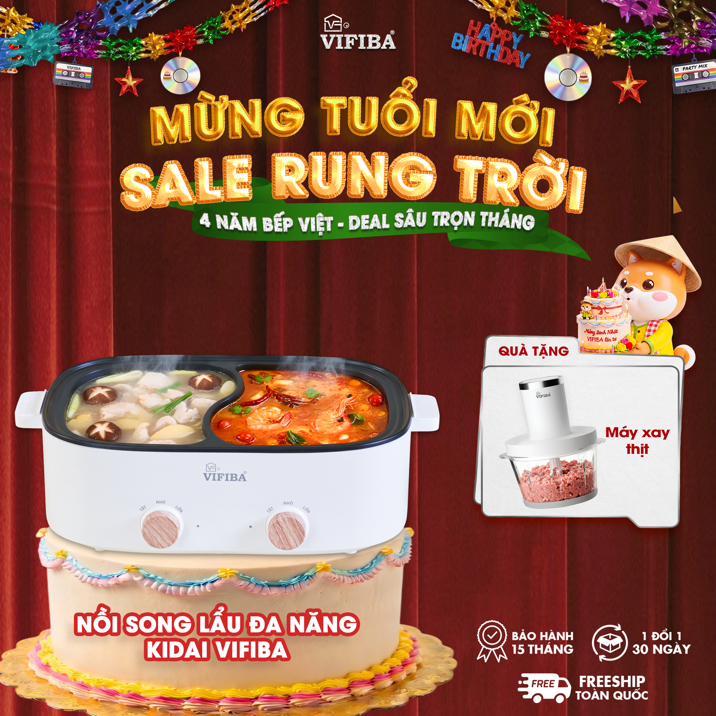 LẨU 2 NGĂN (TẶNG MÁY XAY THỊT)