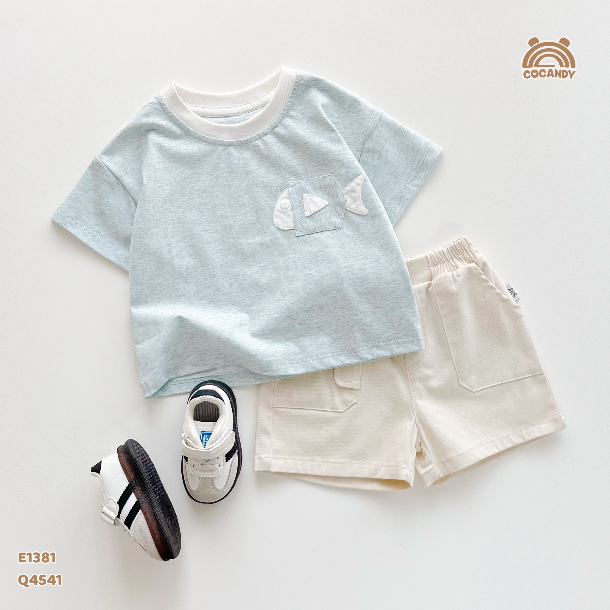 Áo cộc cotton XANH họa tiết túi cá