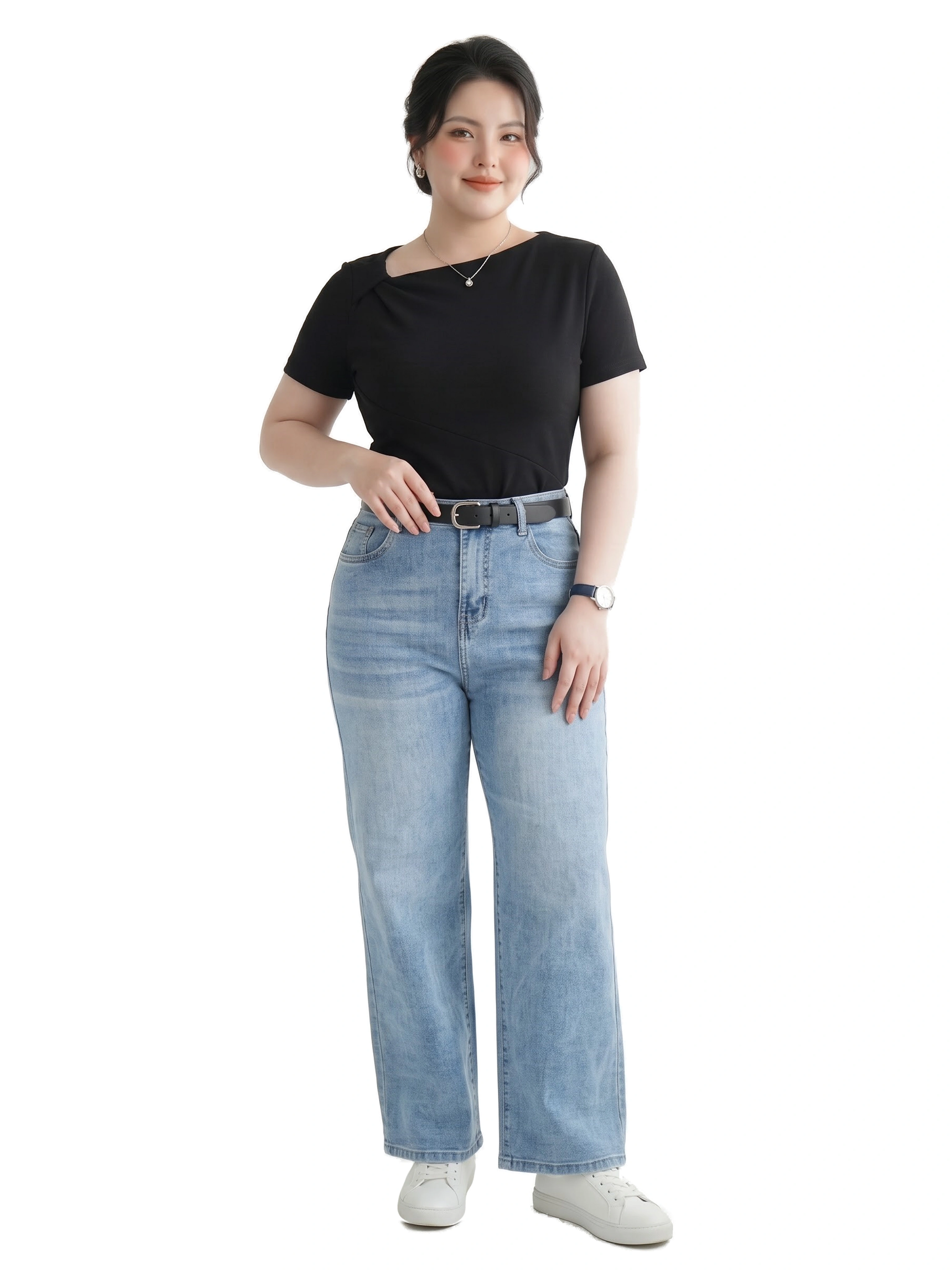 Quần Jean Ống Đứng Co Giãn Bigsize Cạp Cao Gọn Bụng - Xanh Nhạt/Xanh Đậm/Rêu - Vừa 55-90kg - V-QJ01
