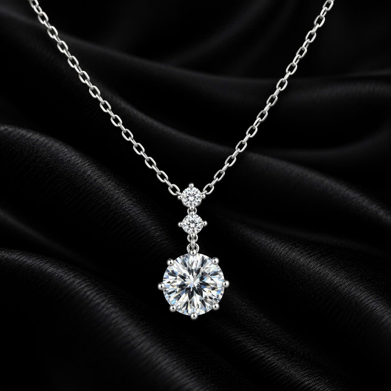 vòng cổ bạc ý xi kim mạ vàng trắng charm 3 kim cương tròn.