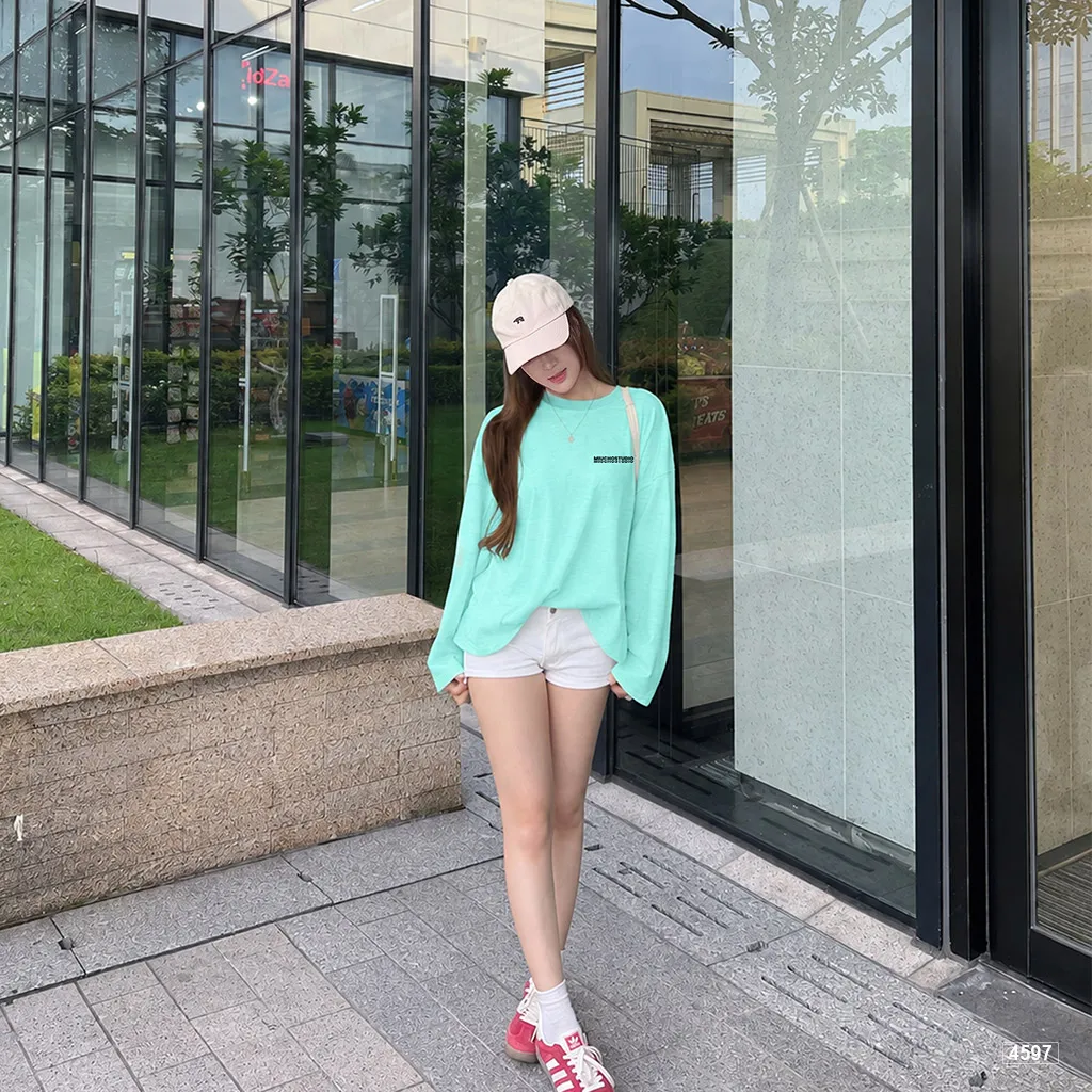 Áo thun nữ boxy tay dài cotton xước Miucho phong cách tối giản Hàn Quốc 4597_thumbnail_6