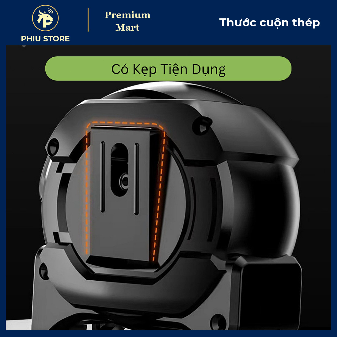 Thước Cuộn Thép 10 M Bản Rộng 25 Mm Phủ Huỳnh Quang, Tự Khóa Có Kẹp - Thước Kéo, Thước Rút Cầm Tay - PHIU STORE