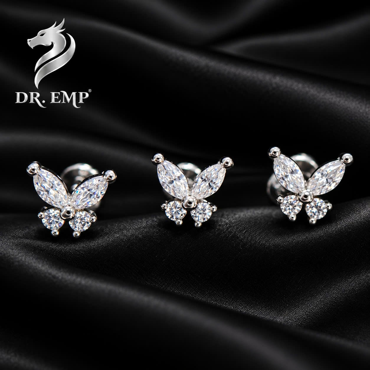 Khuyên kiểu bướm trắng to dẹt