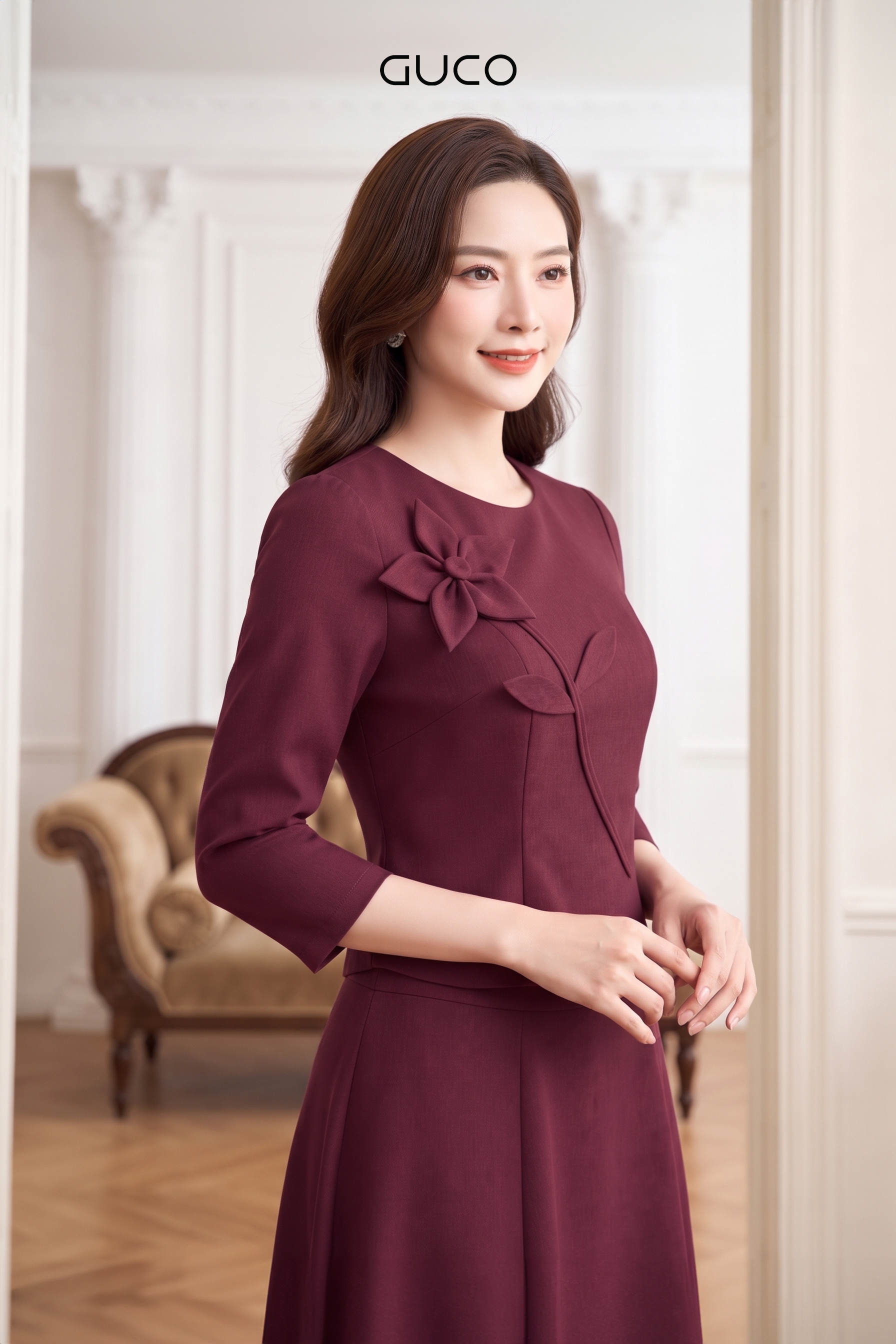 Áo Kiểu Đỏ Đô Hoa Đính Tay Lỡ - A724