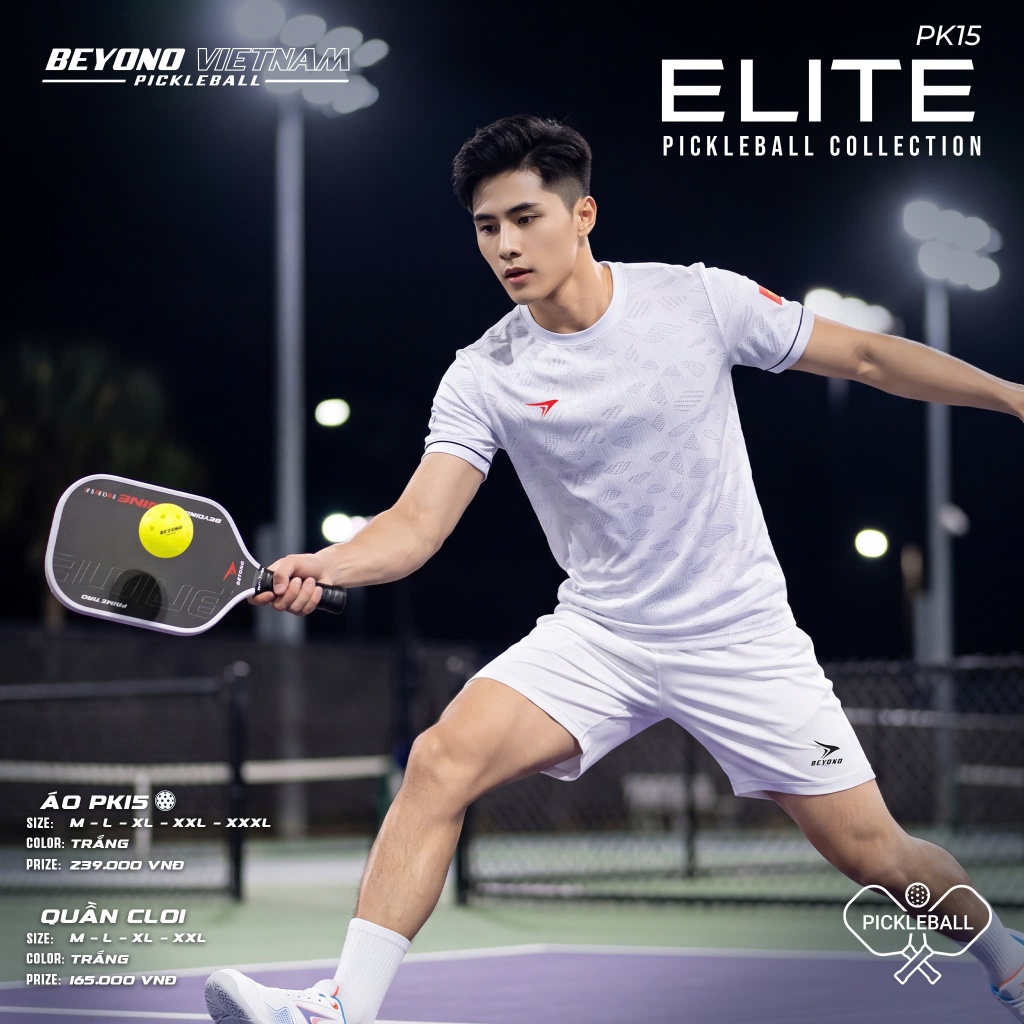Áo Thể Thao Cổ Tròn Beyono Elite PK15 Trắng Vải Mè Thoáng Khí Thể Thao Đương Đại_thumbnail_0