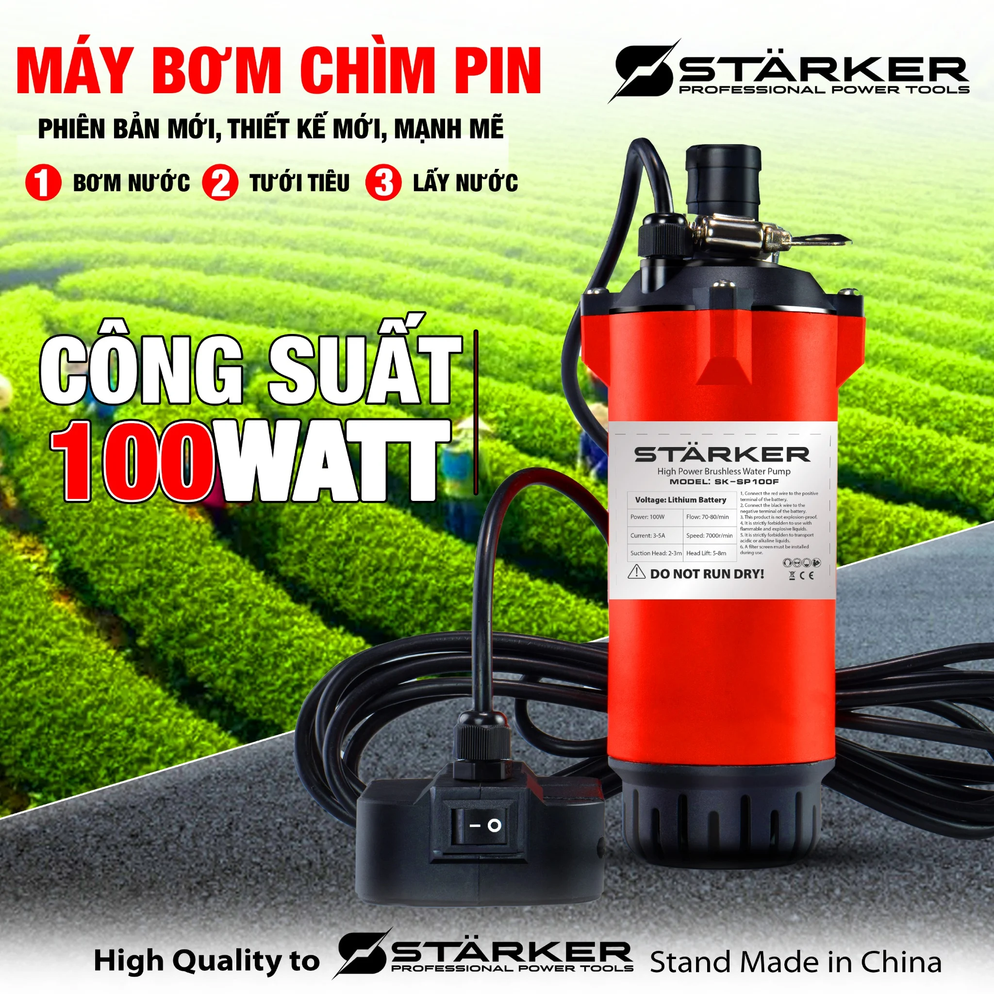 Máy Bơm Chìm Dùng Pin STARKER SK-X20-SUP380 21V – Bơm Tõm Không Dây, Chân Pin M21
