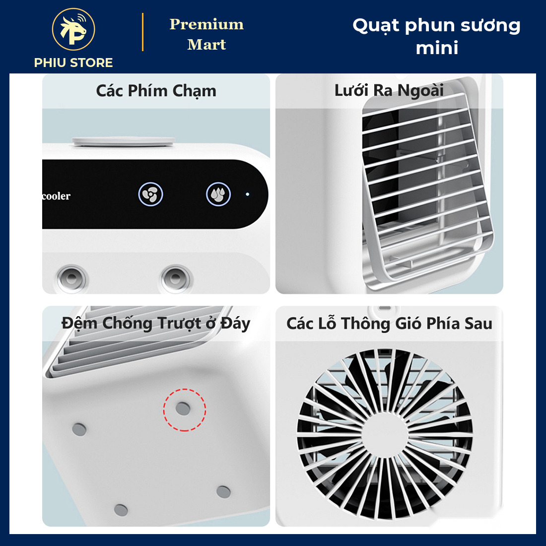 Quạt Phun Sương Tích Điện Mini Để Bàn, Bình Nước 500 Ml, 2 Tốc Độ Gió, Sạc Type C, Quạt Hơi Nước Làm Mát - PHIU STORE_thumbnail_5