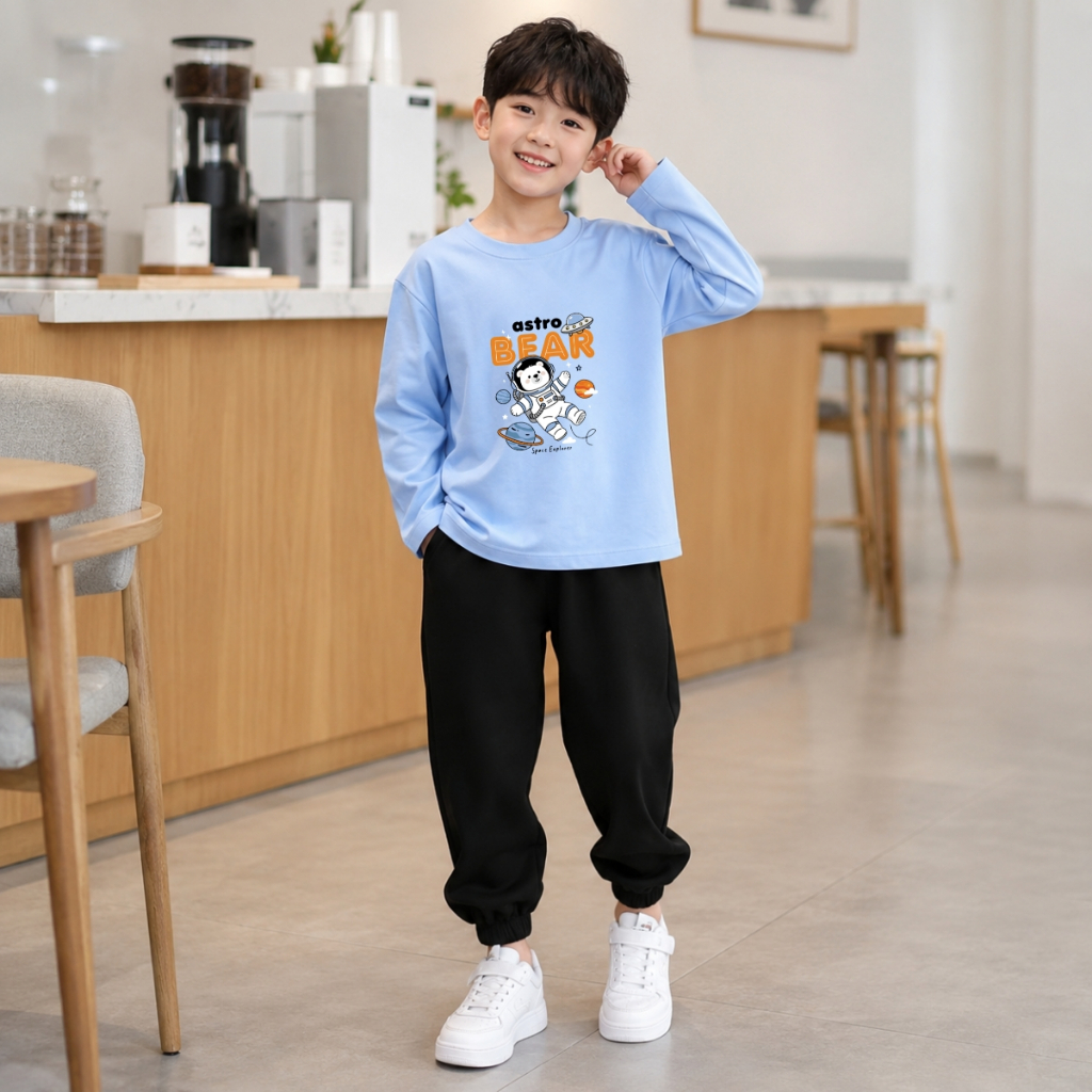 Set bộ - Thu Đông chất liệu cotton bé trai hình Gấu Bear Astro hành tinh - Loza BW729