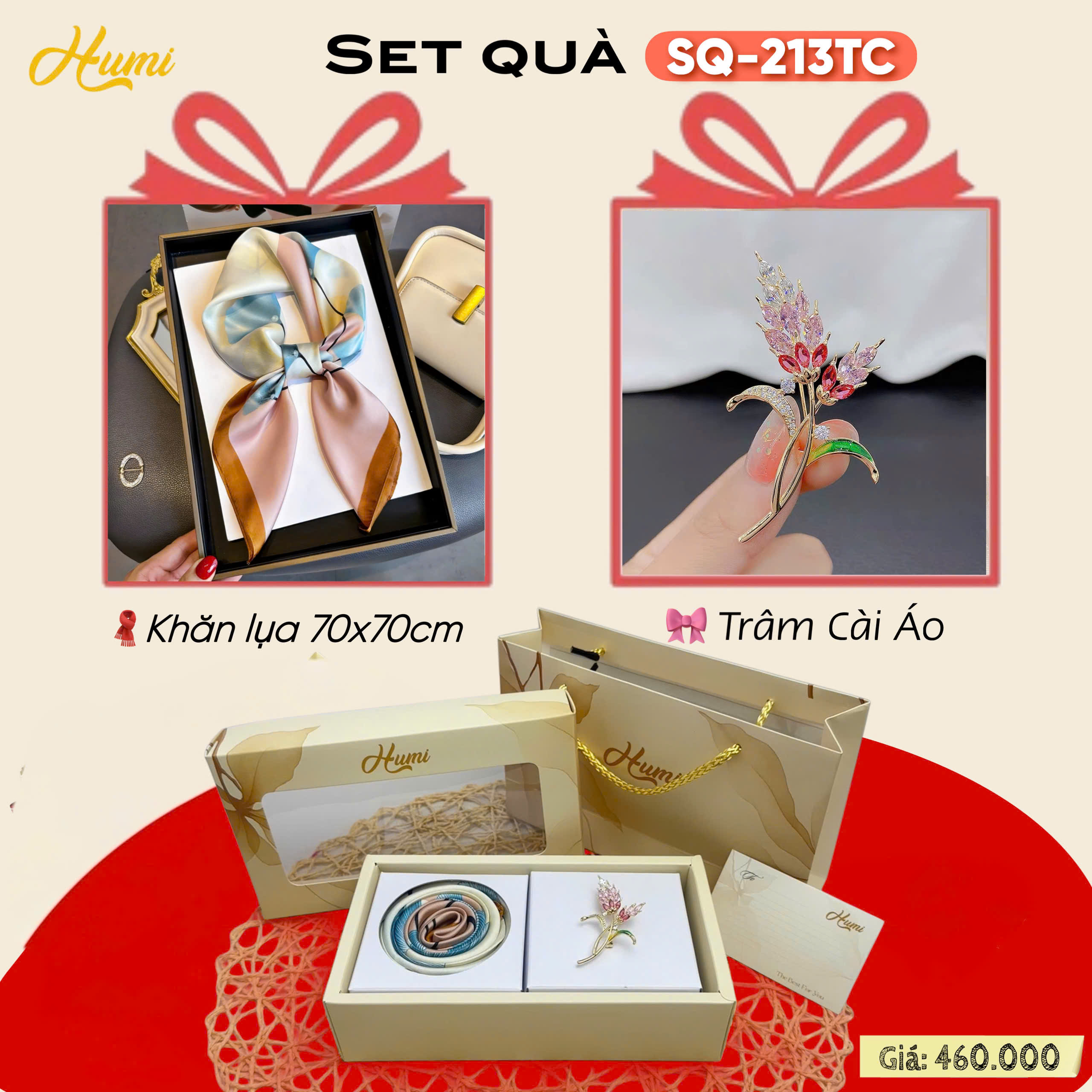 BỘ QUÀ TẶNG KHĂN LỤA VUÔNG 70x70CM + TRÂM CÀI (SQ-213TC)