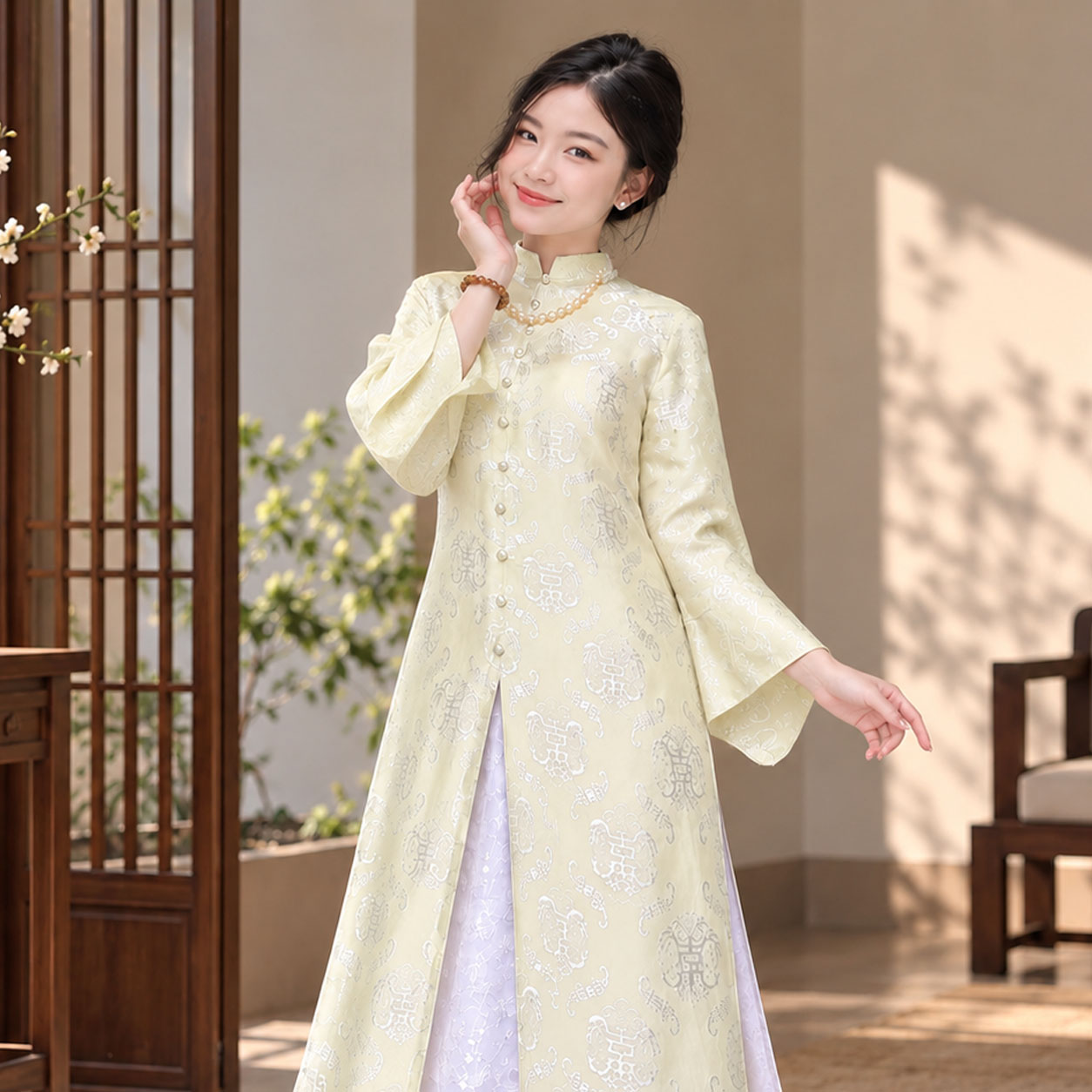 Áo Dài Cách Tân Nữ Tằm Thọ Dơi Phối Yếm Dáng Suông – CT27-05_thumbnail_5