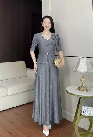 Đầm xám dáng dài M796