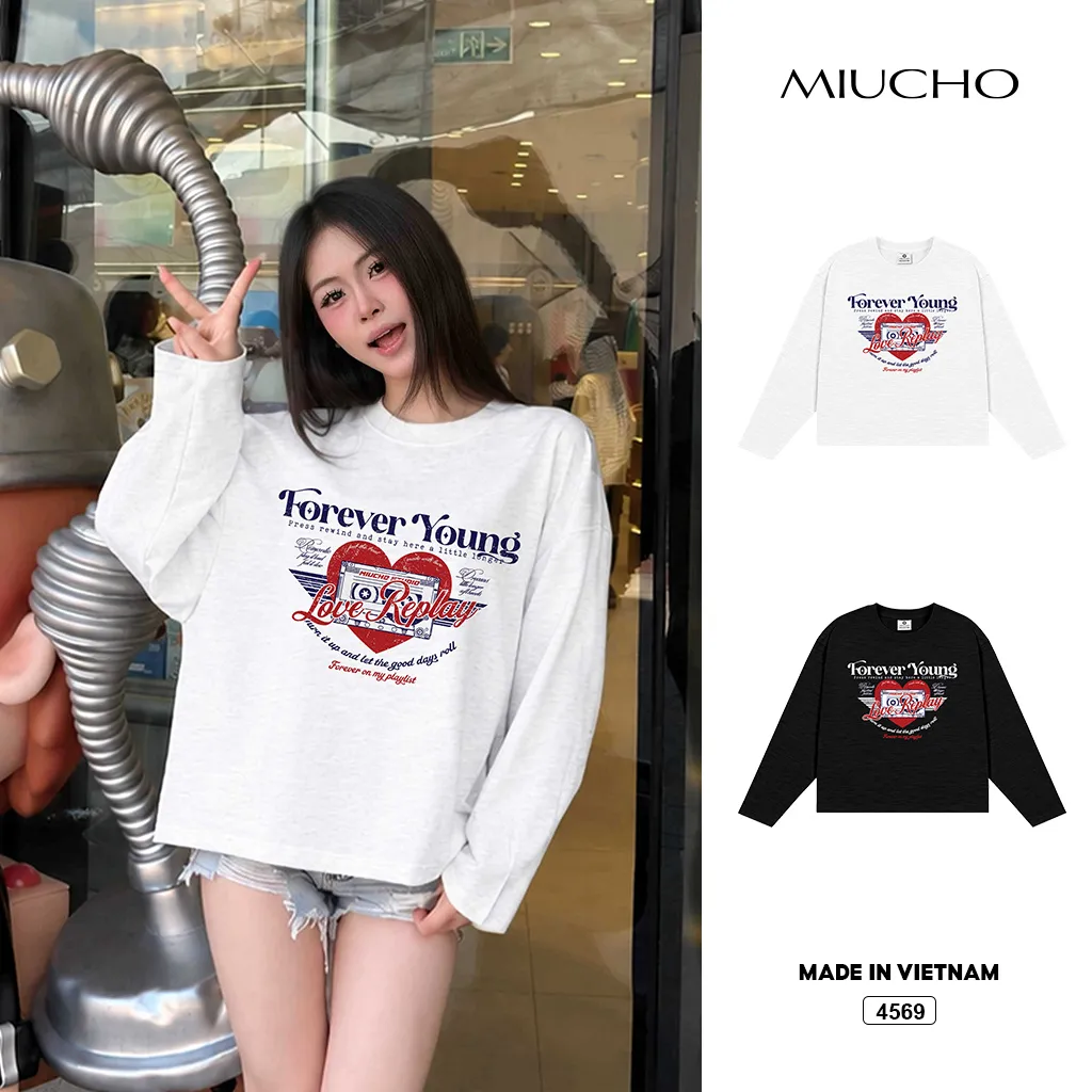 Áo thun boxy cotton xước Miucho phong cách thể thao Mỹ 4569_thumbnail_1