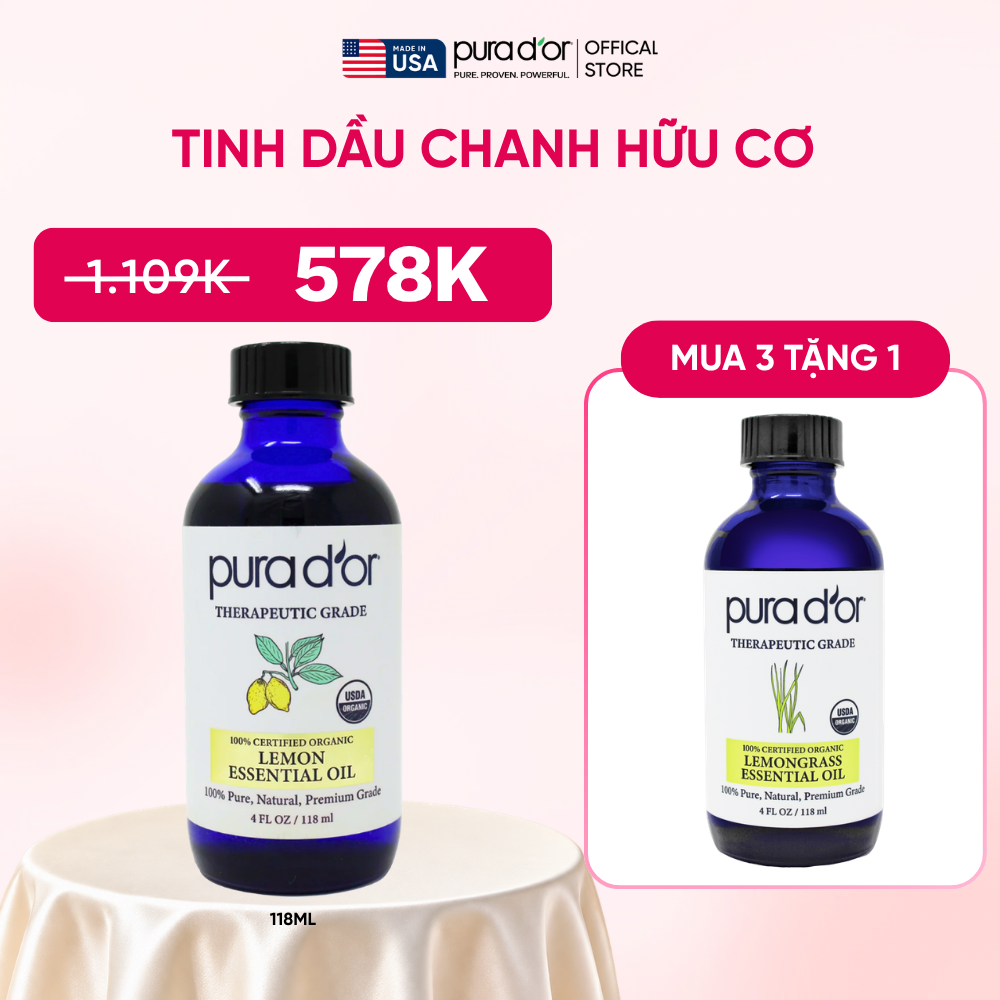 Tinh Dầu Chanh Hữu Cơ Pura D'or Therapeutic Grade Lemon Essential Oil 118ml