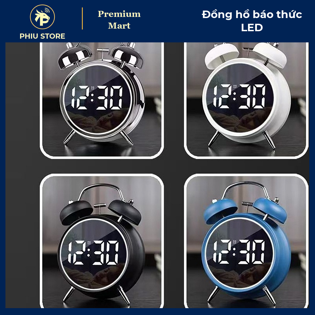 Đồng Hồ Báo Thức LED Để Bàn Chuông To, Màn Hình LCD, Hiển Thị Giờ Thứ Ngày Nhiệt Độ, Pin AAA Hoặc Cắm Điện 5V - PHIU STORE