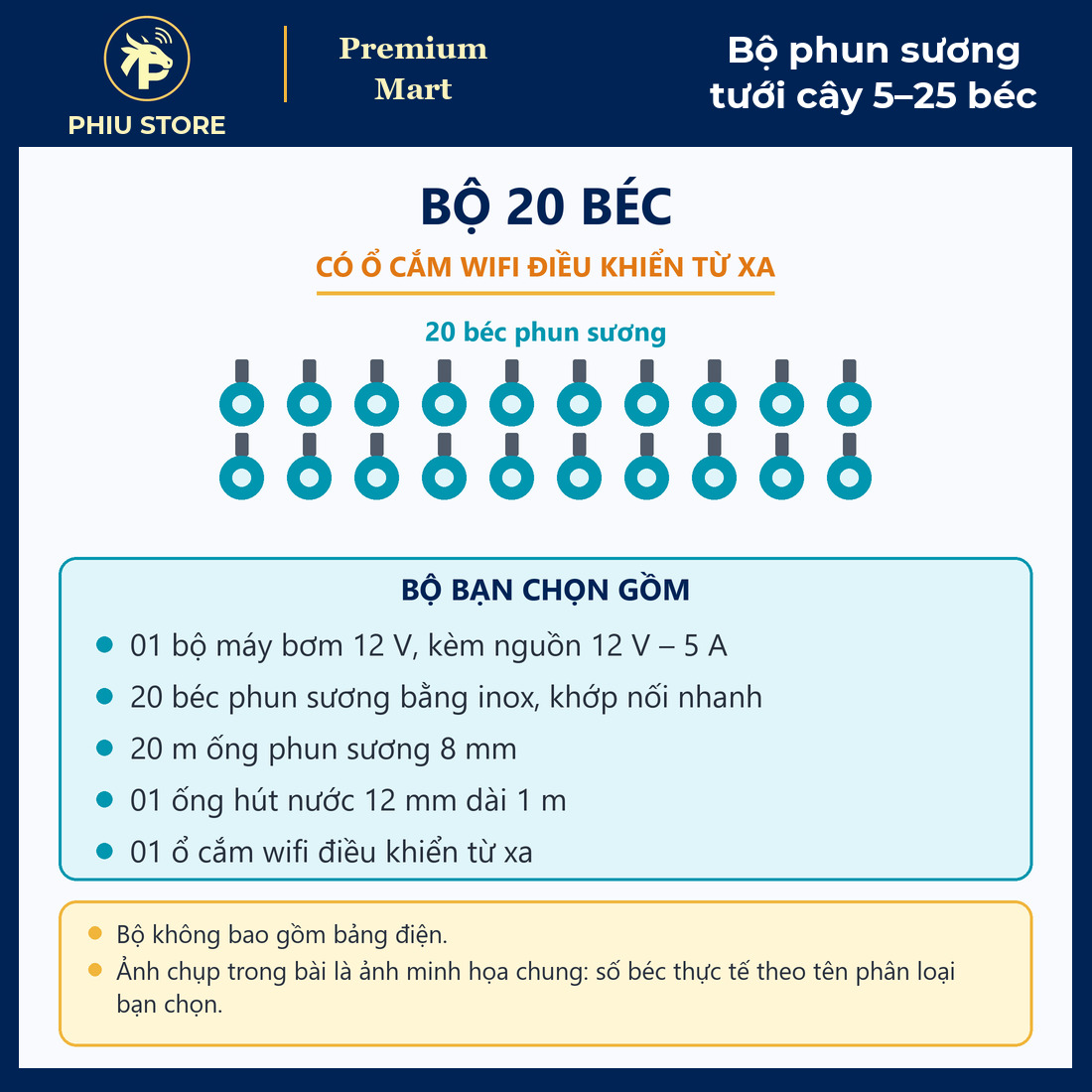 Bộ Phun Sương Làm Mát Tưới Cây Bơm 12V 5–25 Béc Inox, Có Bản Ổ Cắm Wifi Điều Khiển Từ Xa Hẹn Giờ - PHIU STORE_thumbnail_13