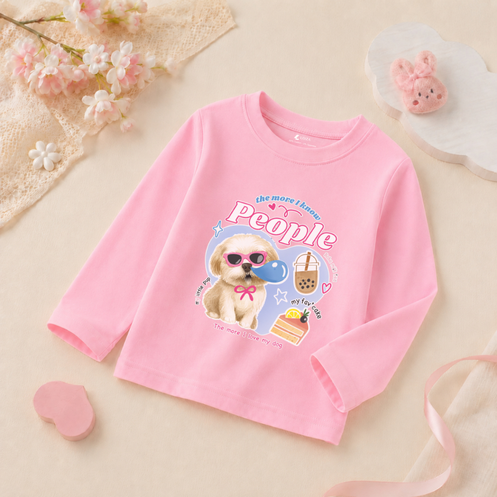 Áo thun dài tay bé gái in hình chú cún dễ thương - Loza Kids  KT011_thumbnail_0