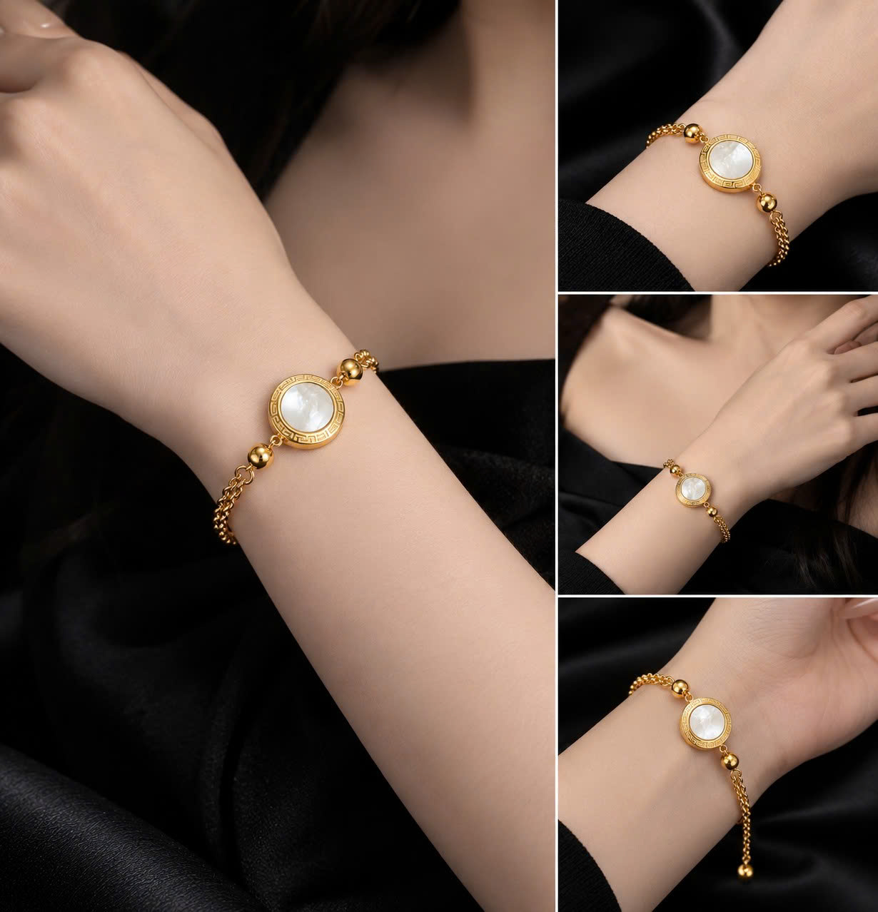 vòng tay titan vàng charm tròn xà cừ trắng_thumbnail_3