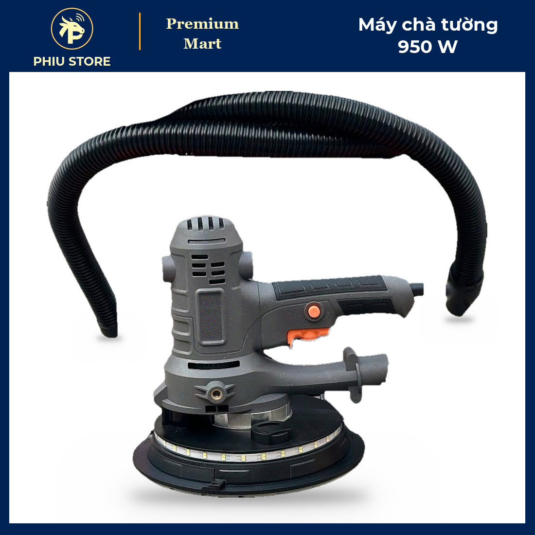 Máy Chà Tường 950W Có Đèn LED, 6 Cấp Tốc Độ, Đĩa Nhám 180 mm, Kèm Ống Hút Bụi - Chà Mịn Tường Sau Trét - PHIU STORE_thumbnail_2