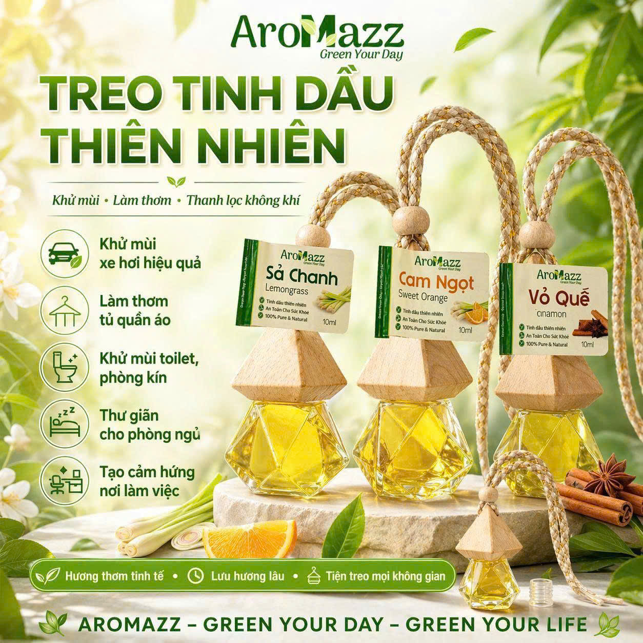 Combo 3 Lọ Xịt Tinh Dầu Thiên Nhiên Treo Xe