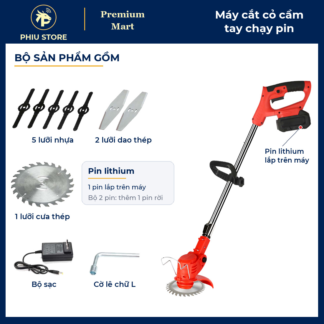 Máy Cắt Cỏ Cầm Tay Chạy Pin Không Dây Kèm 8 Lưỡi Cắt, Cần Kéo Dài 0–30 cm - Cắt Cỏ, Tỉa Bụi, Vườn Nhà - PHIU STORE_thumbnail_1