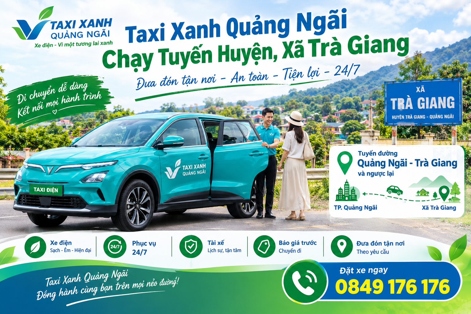 Taxi Xanh Quảng Ngãi Chạy Tuyến Huyện, Xã Trà Giang 24/7