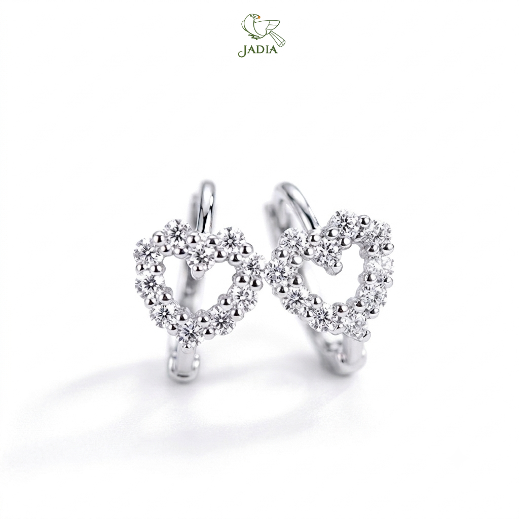  Bông tai Huggie Heart - Bạc 925 mạ Rhodium đính đá Zircon