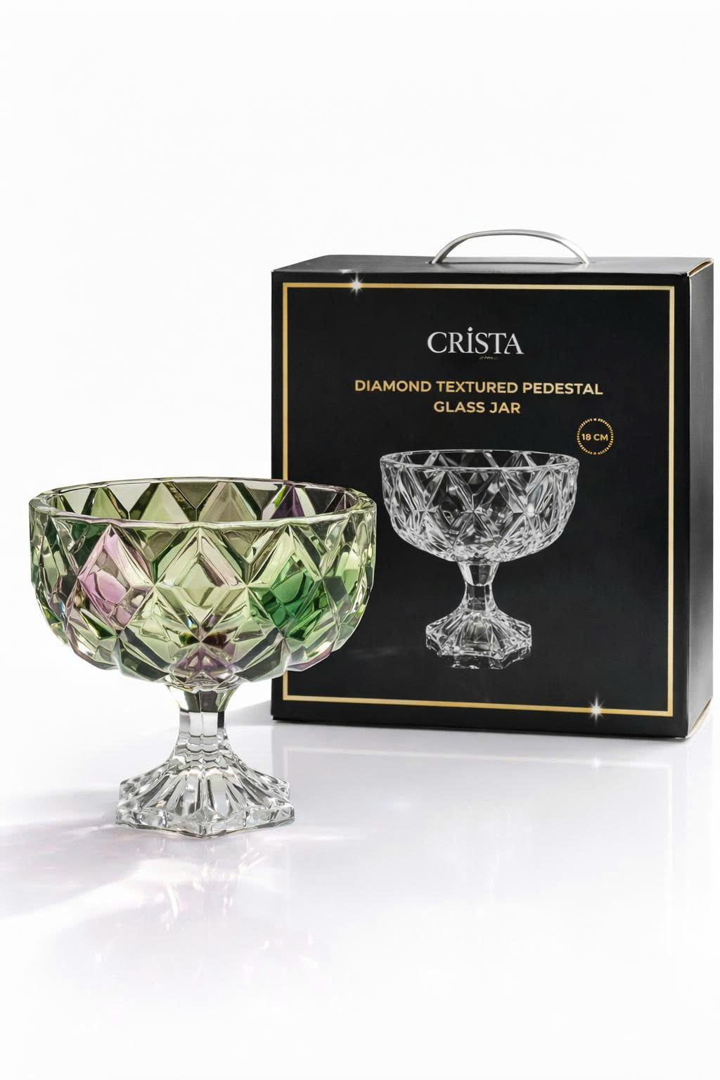 HŨ THỦY TINH CHÂN BỒNG VÂN KIM CƯƠNG 18CM CRISTA HOME 60251