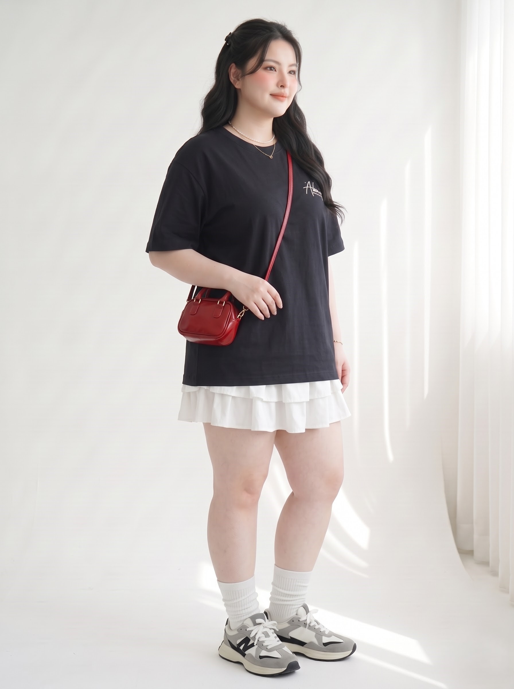 V-AK102-5 Plus-Size Oversized Butterfly-Print T-Shirt - Black