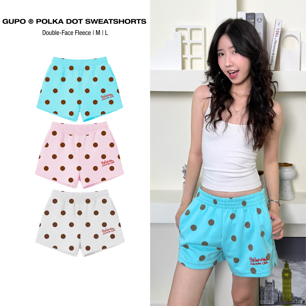 Quần Short Nỉ Nữ GUPO POP SHORT Chấm Bi Thêu Chữ Form Trên Gối Nỉ 2 Da Cạp Chun - QS-HD-02