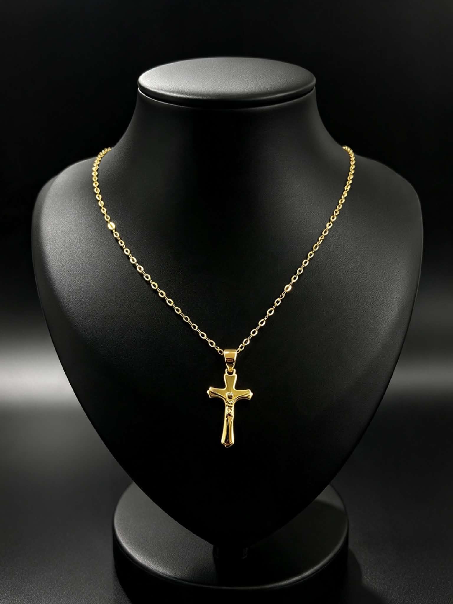 GOLD COATED CROSS W/IMAGE NECKLACE SILVER
