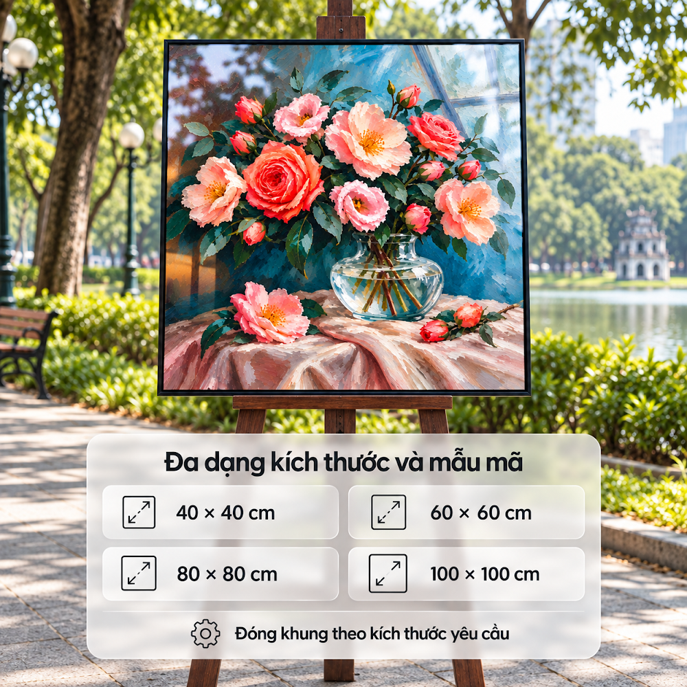 Tranh Bình Hoa Rực Rỡ – mẫu hoa hồng