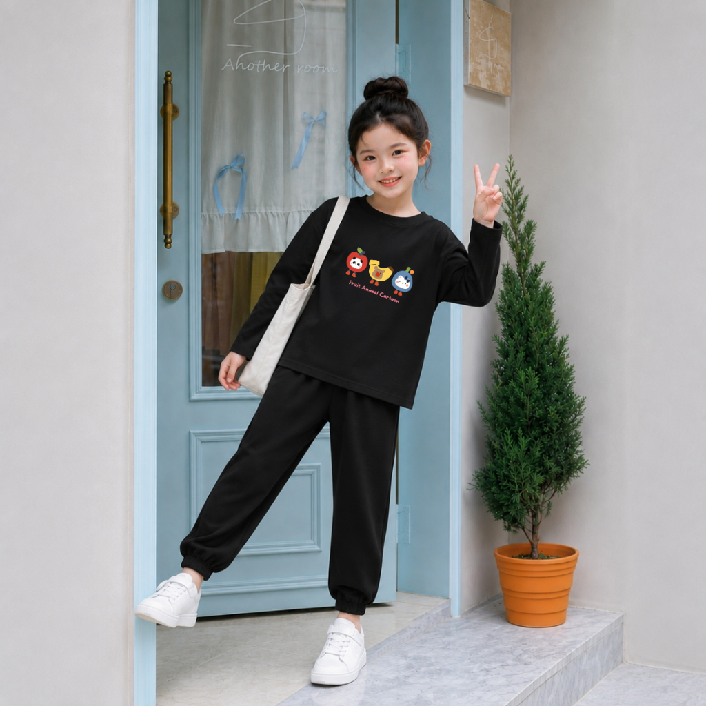 Set bộ Thu - Đông chất liệu cotton bé gái hình 3 loại quả Fruit Animal Cartoon  - Loza Kids BW001_thumbnail_2